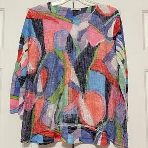 Jess & Jane Artsy Abstract Print Tunic with Mesh Overlay, Size XL